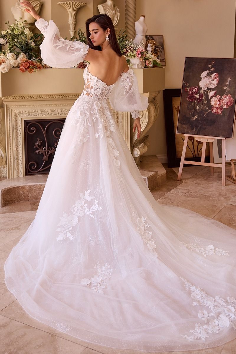 Andrea and Leo Couture WL018 Puff Sleeve Wedding Dress Lace Applique Sweetheart Neckline Ballgown