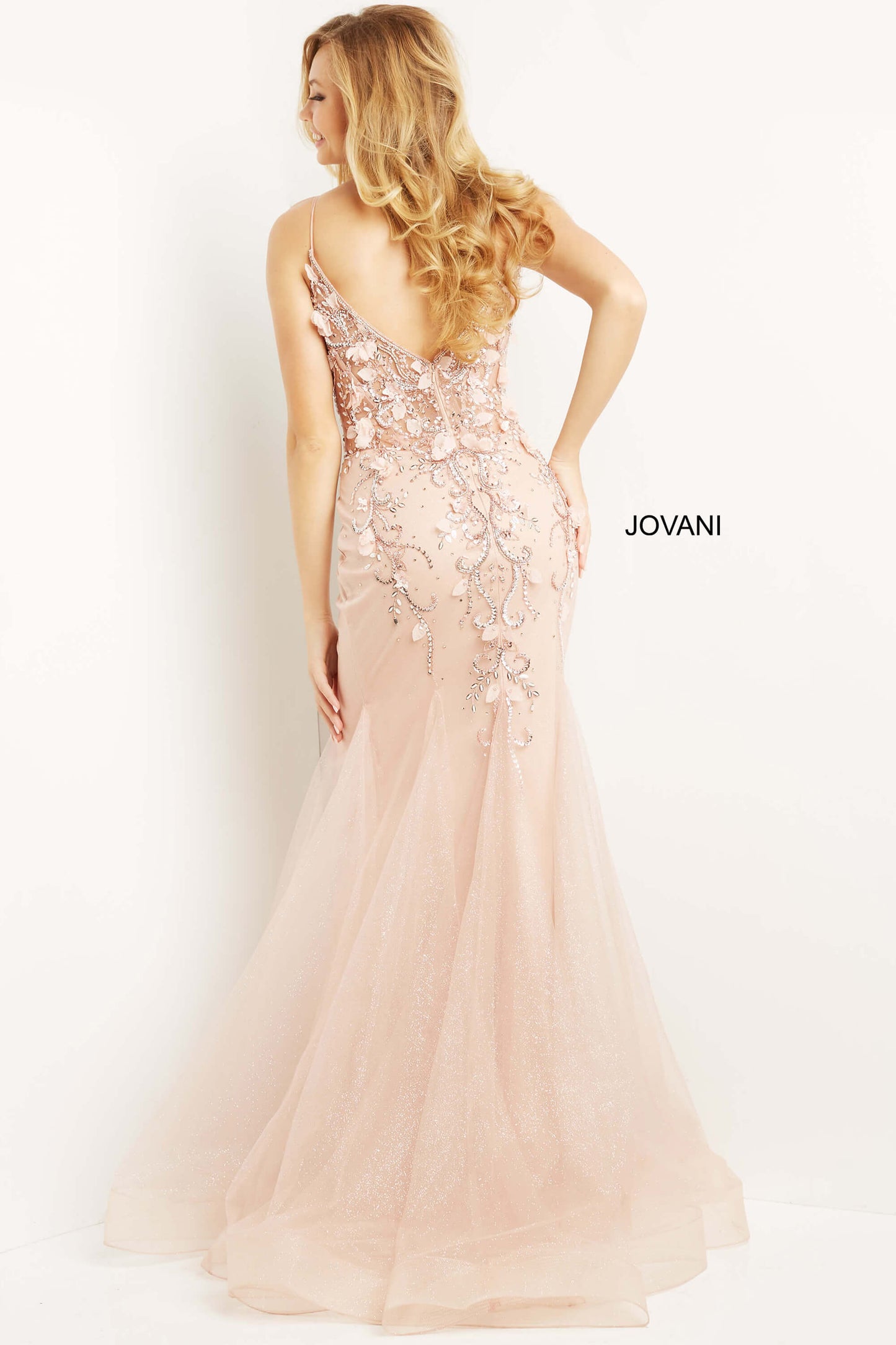 Jovani 05839 Long Mermaids Prom Pageant Gown  Formal Dress Floral V Neck   Available Size-00-24  Available Color- Blush, Burgundy, Charcoal, Navy/Navy, Nude/Silver, Periwinkle, Red, White/Gold/Silver, White/Black/Silver, White