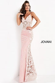 JOVANI 06232 Size 2 Long Fitted Sequin Sheer Corset Floral Prom Dress Sexy Pageant Gown