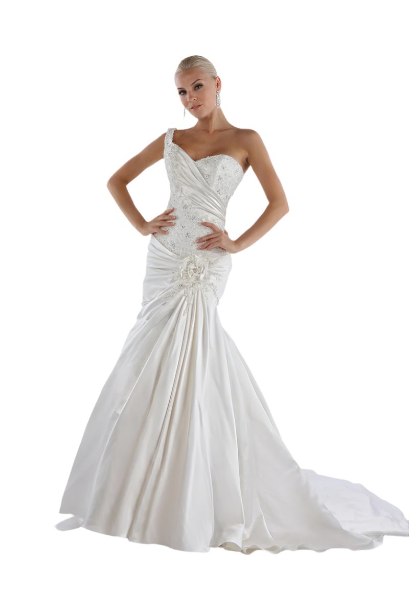 Impression Bridal 10092 Size 2 Ivory Mermaid Silk Wedding Dress Bridal Gown Lace One Shoulder