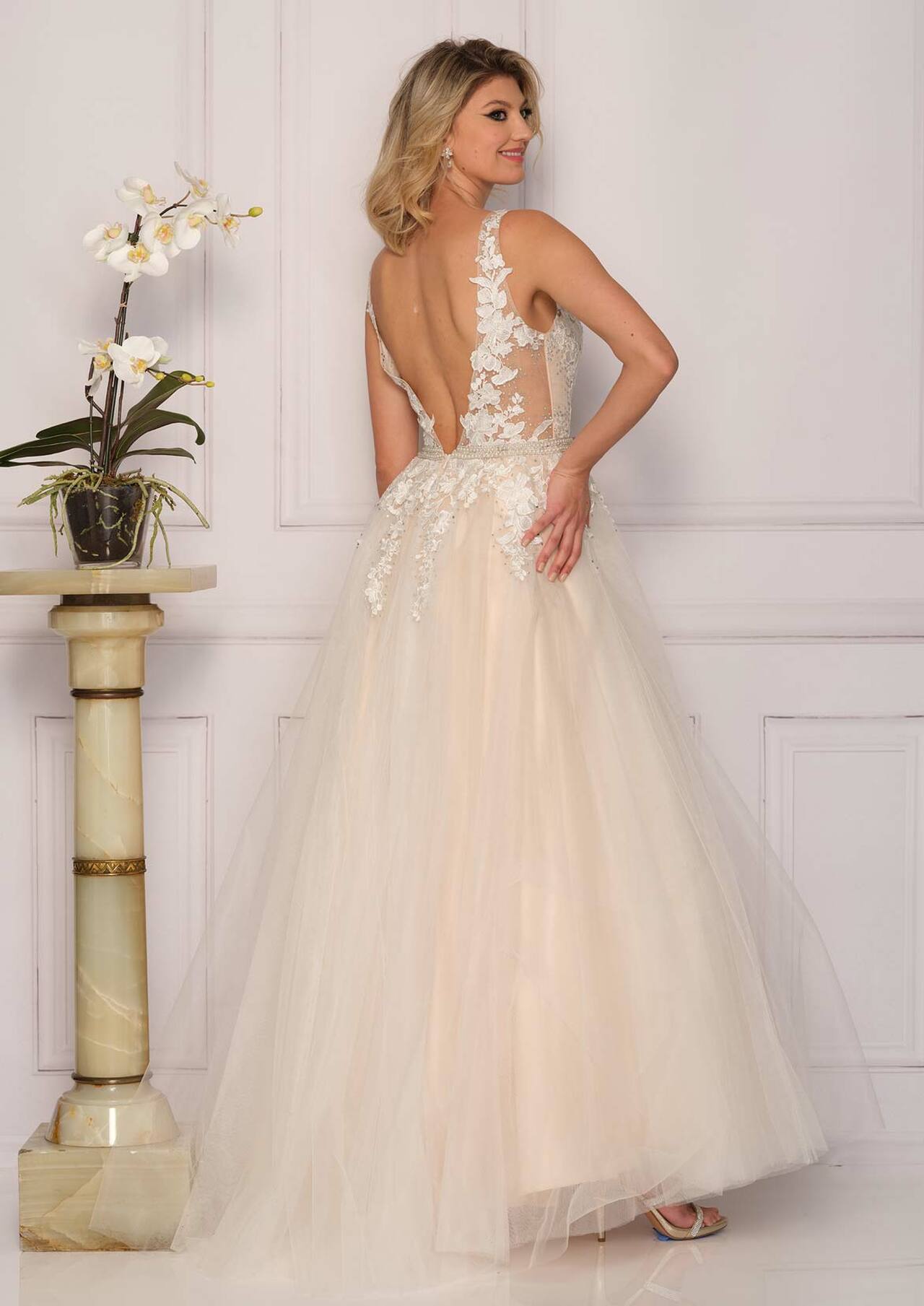 Dave & Johnny 10246 Long Lace A Line Ballgown Prom Dress Bridal Gown  Available Sizes: 0-16  Available Colors: Pink, Ice blue, Ivory, Yellow, Mint, Lilac, Black/Nude