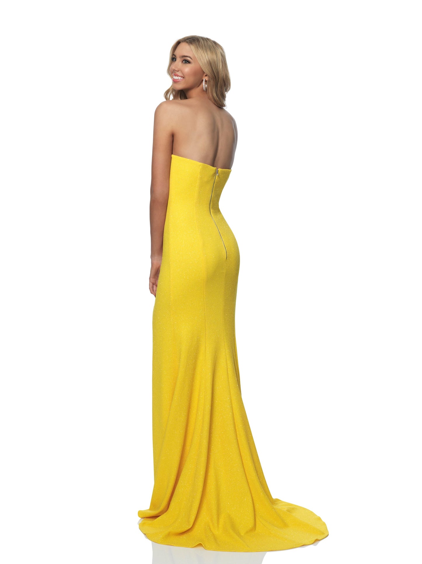 Blush Prom 11973 Size 8 Long Yellow Prom Dress Slit Fitted Strapless Slit Gown