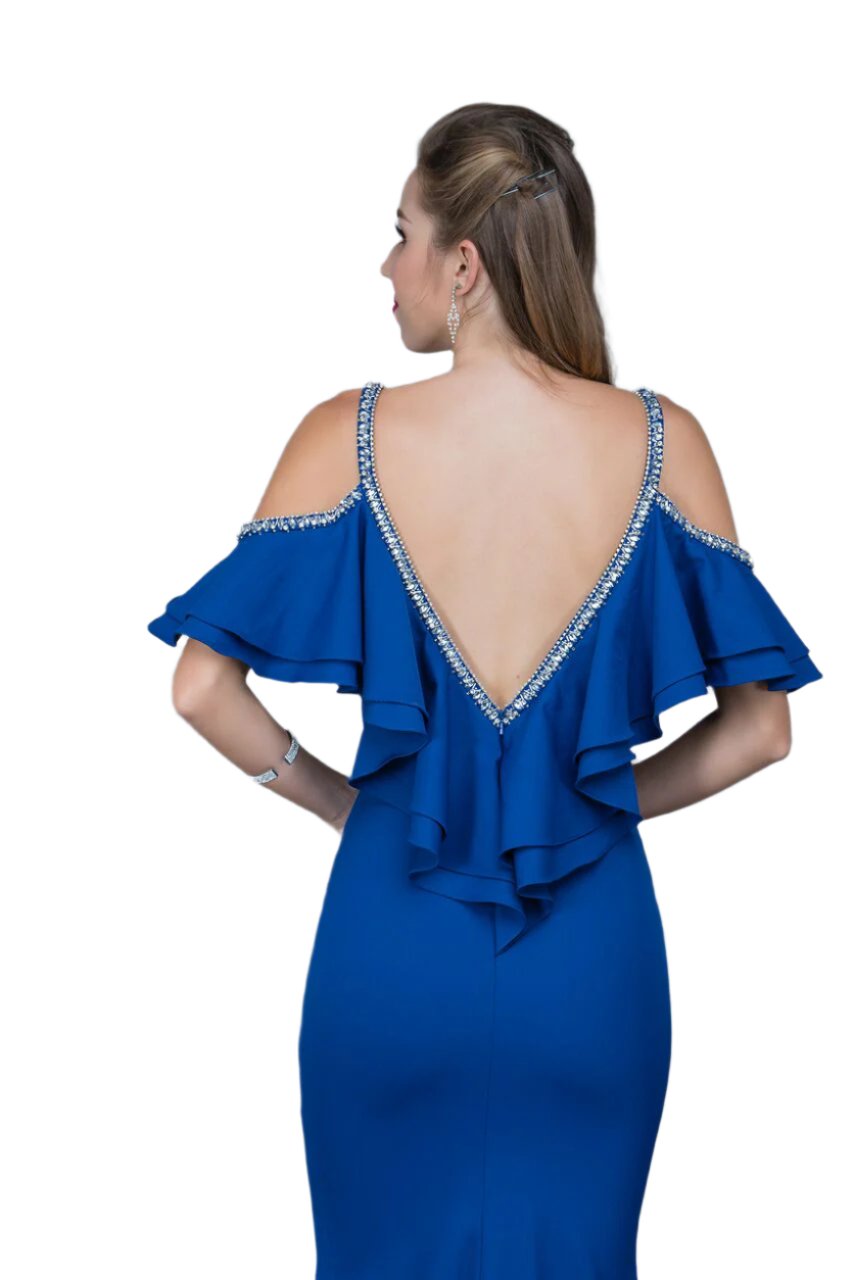 Nina Canacci 1375 cold shoulder long dress with crystal accents off the shoulder evening gown motherv of  Royal size 2 in stock