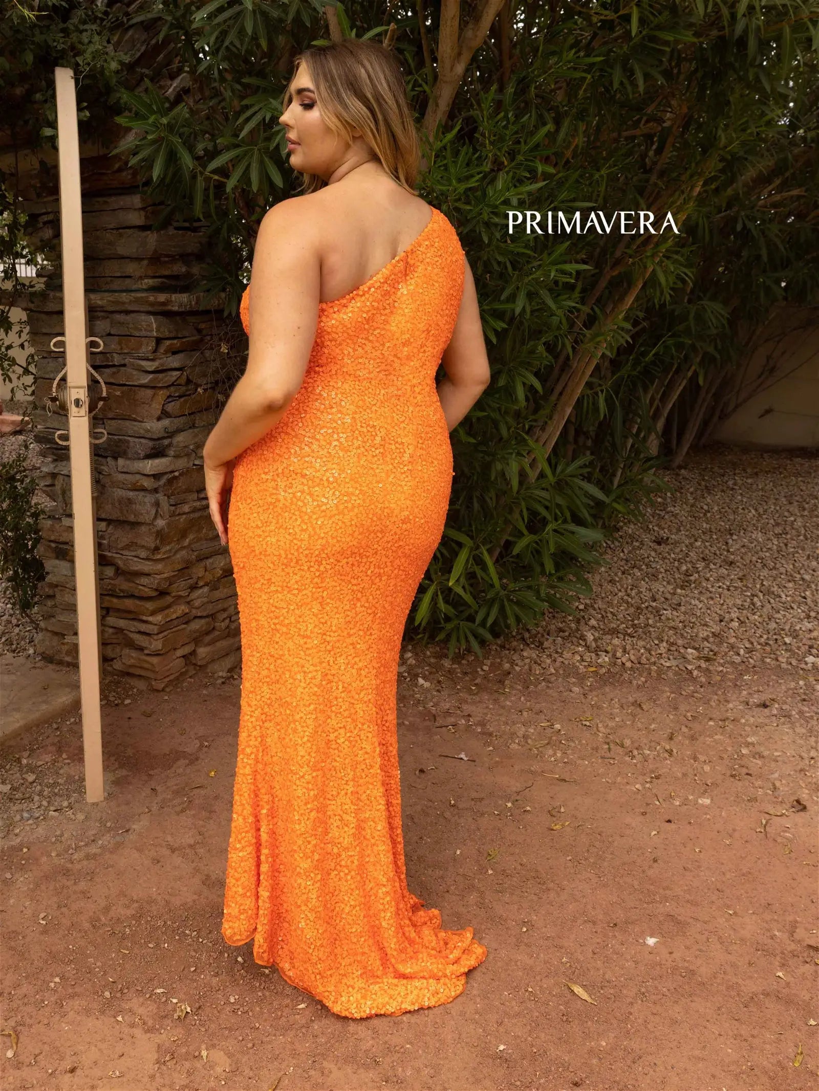 Primavera Couture 14004 Long Fitted One Shoulder Sequin Plus Size Prom Dress Formal Gown  Sizes: 000,00,0,2,4,6,8,10,12,14,16,18,20,22,24  Colors: NEON SAGE, BRIGHT BLUE, NEON PINK, RED, GOLD, BABY PINK, ORANGE