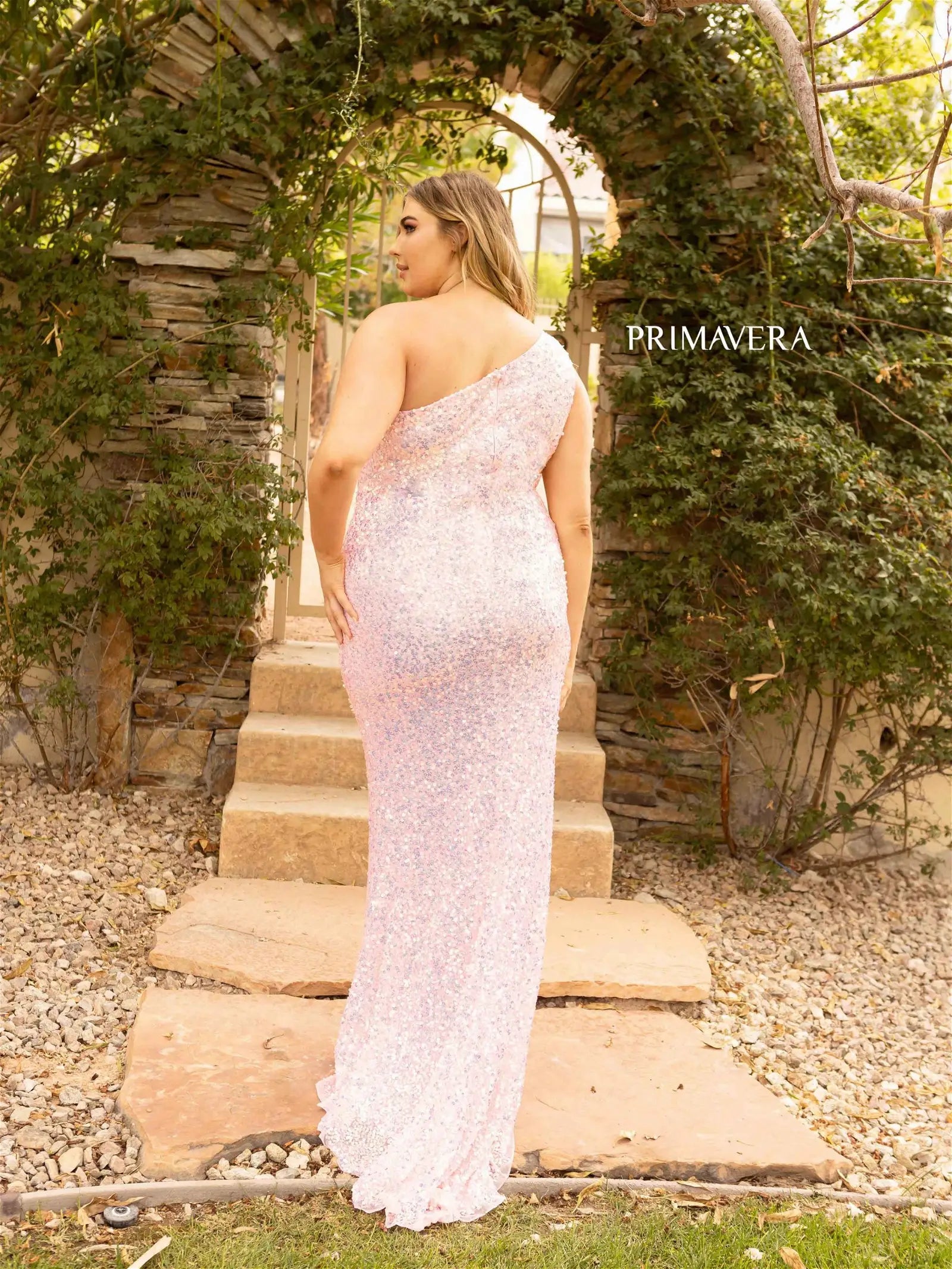 Primavera Couture 14004 Long Fitted One Shoulder Sequin Plus Size Prom Dress Formal Gown  Sizes: 000,00,0,2,4,6,8,10,12,14,16,18,20,22,24  Colors: NEON SAGE, BRIGHT BLUE, NEON PINK, RED, GOLD, BABY PINK, ORANGE