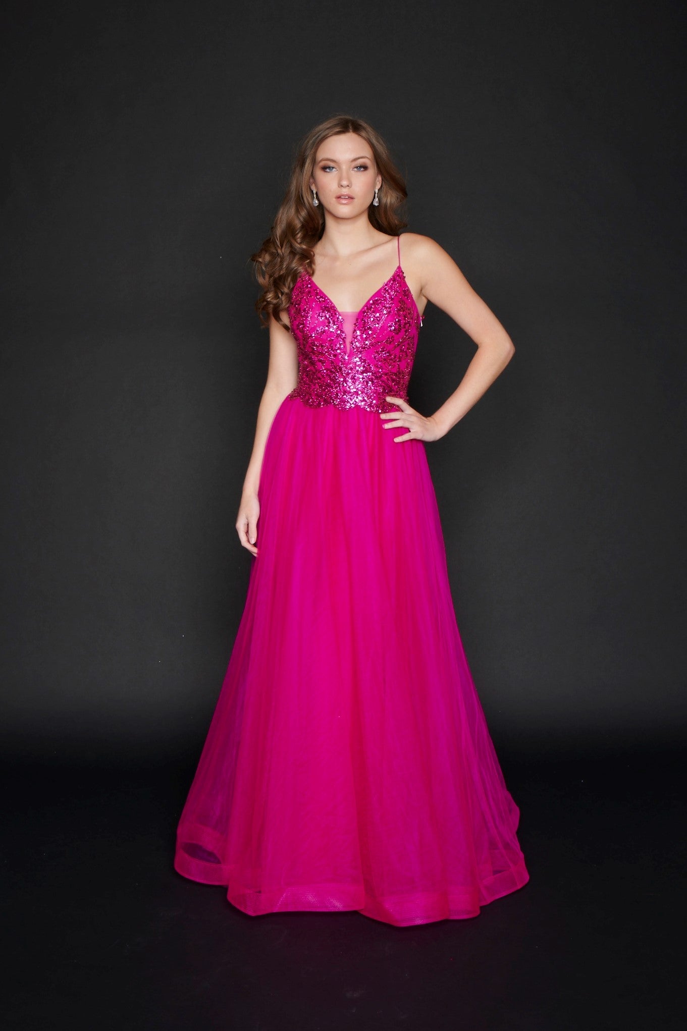 Nina Canacci 1522 Long V neck Pageant Prom dress or Evening Gown  Long A Line Glitter Prom Dress Formal Party Gown V Neck   Available Color:  Magenta, Steel blue  Available Size- 0-18