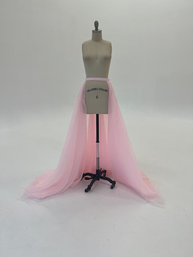 Ashley Lauren 1740 Size 4 Candy Pink Long Organza Pageant Overskirt Wire Hem Layered Train Detachable