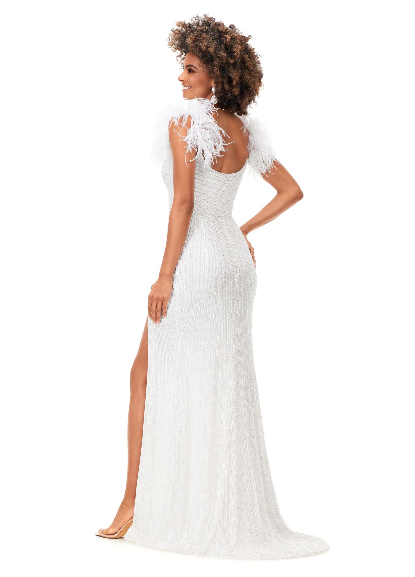 Ashley Lauren 11367 Fully Beaded Gown with Feather Straps