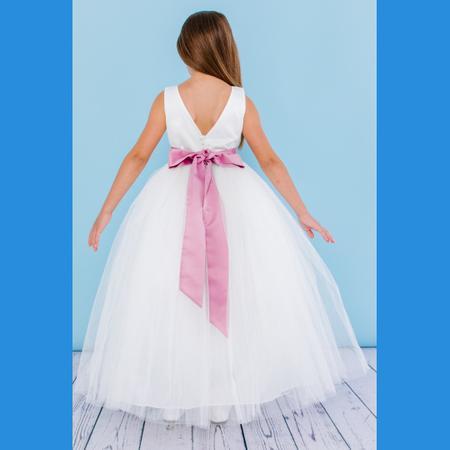 Rosebuds 5123 Size 8 White Long Ballgown Flower Girl Dress Satin Sash First Communion