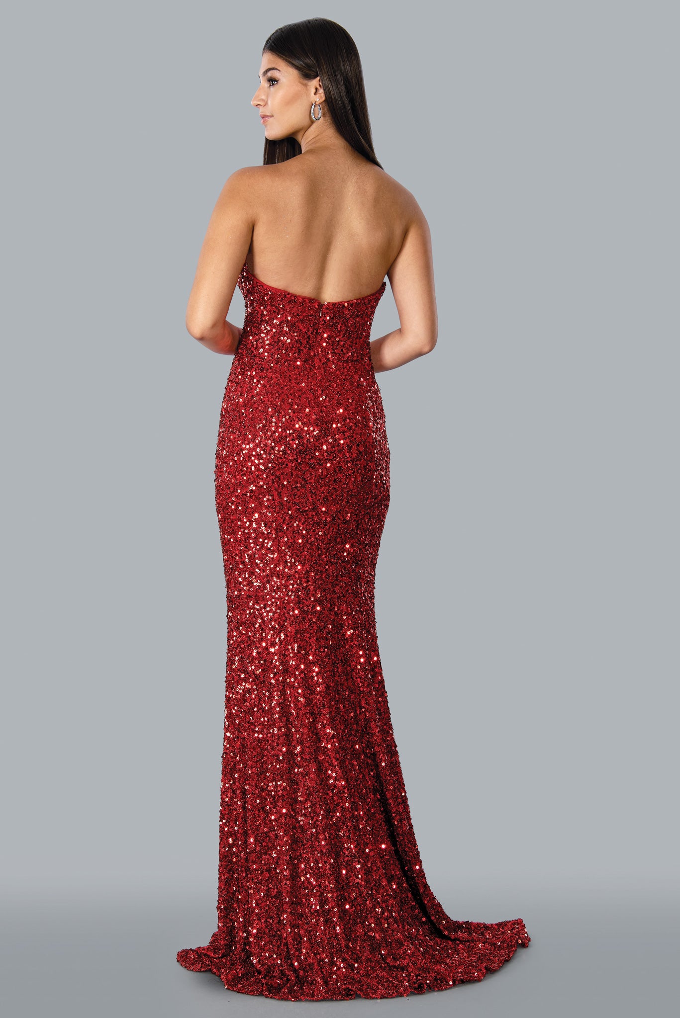 Stella Couture 23130 Long Fitted Sequin Peak Point Formal Pageant Gown Prom Dress V neckline.  Available Sizes: 0-16  Available Colors: Black, Red, Rose