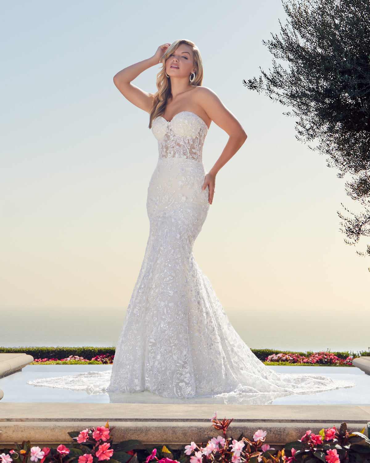 Casablanca Bridal 2448 JOCELYN Chantilly lace strapless fit and flare wedding dress