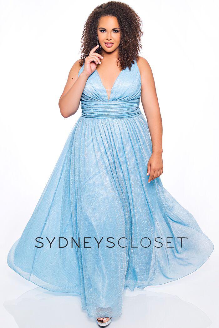 Sydney's Closet 7284 Size 16 Cobalt V neckline wide straps plus size prom dress evening gown