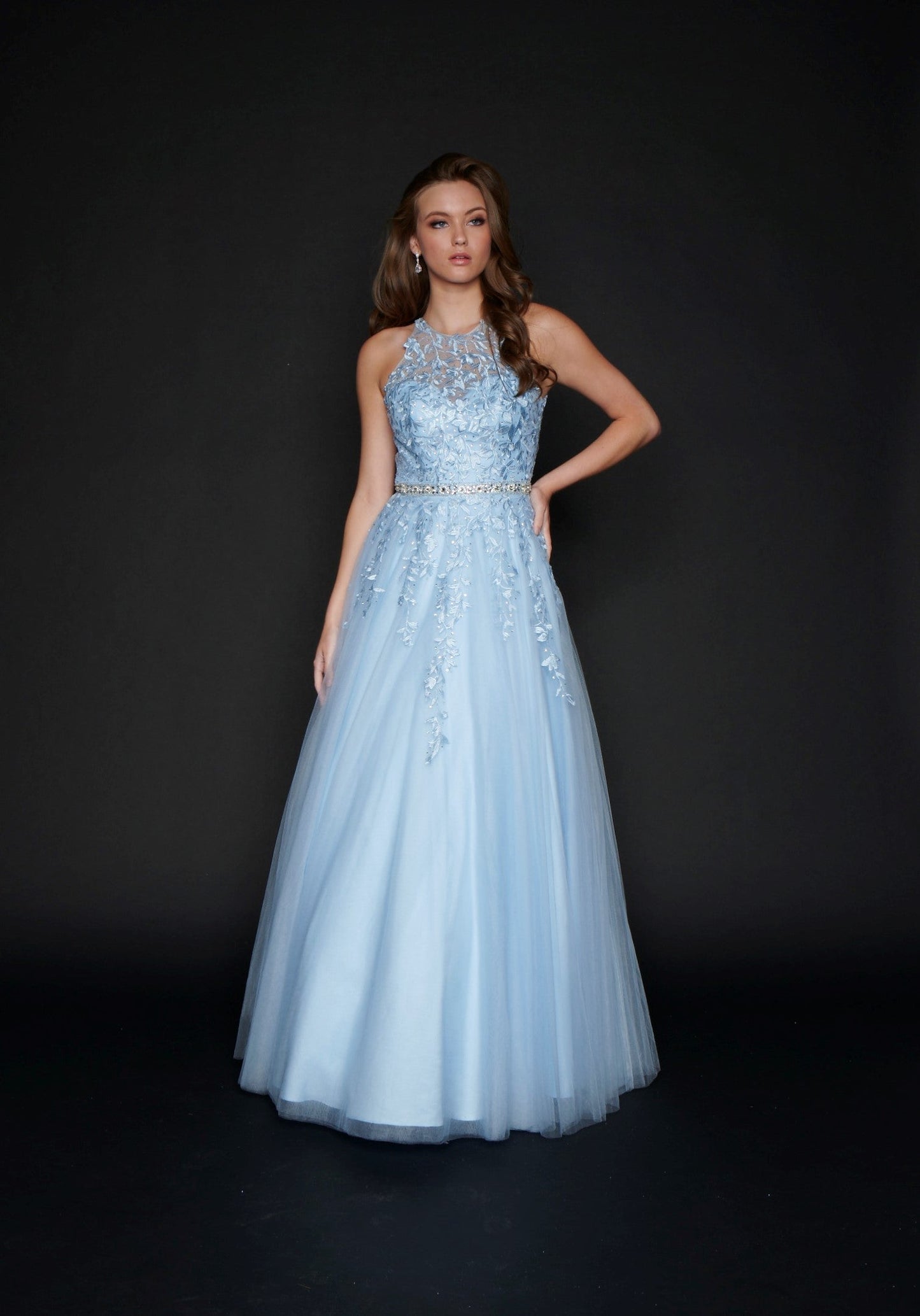 Nina Canacci 3188 Long Lace A Line Ballgown Prom Dress Pageant Gown High Neck Formal  Available Size-0-18  Available Color- Baby Blue, White/Nude, Red