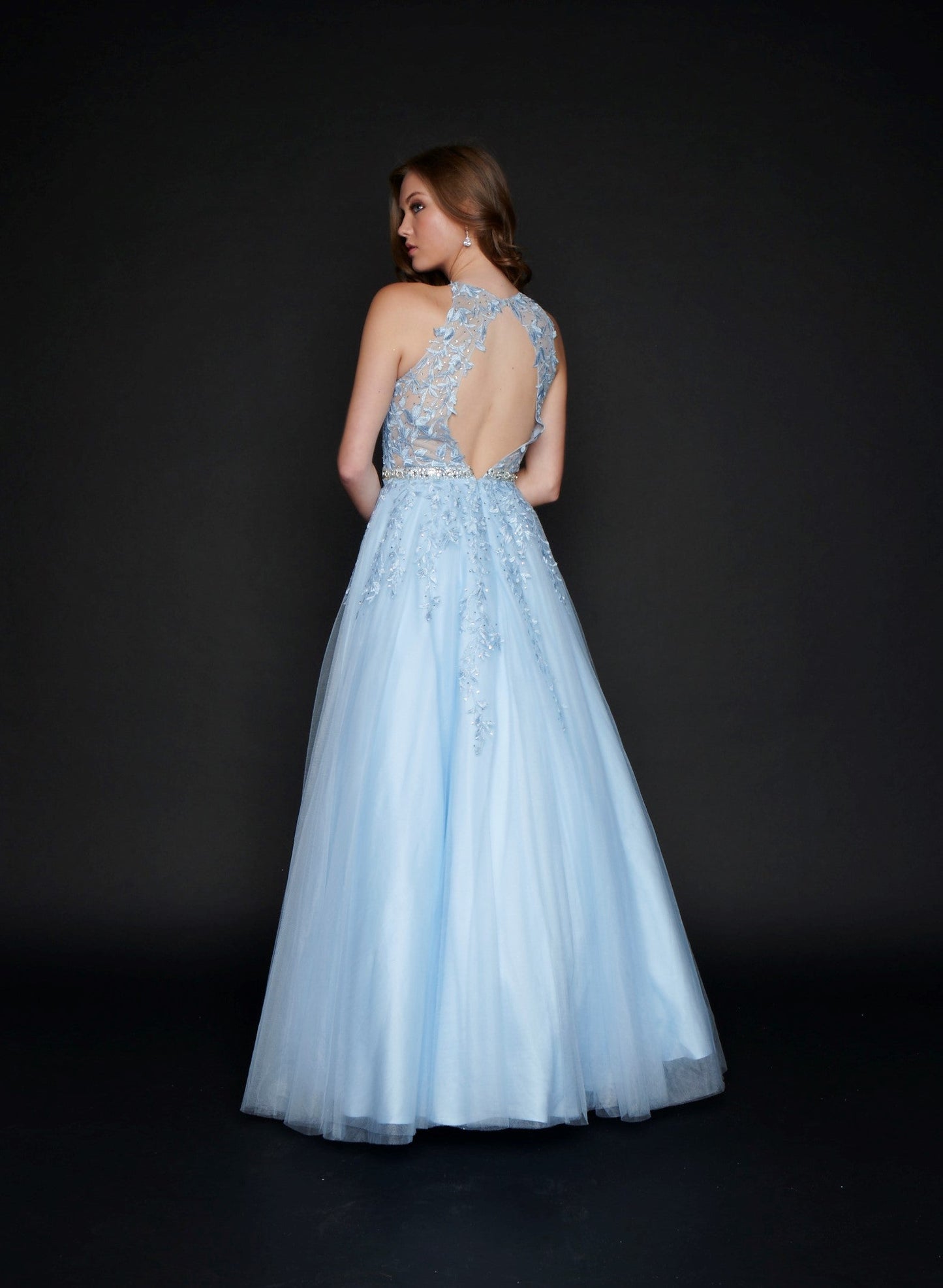 Nina Canacci 3188 Long Lace A Line Ballgown Prom Dress Pageant Gown High Neck Formal  Available Size-0-18  Available Color- Baby Blue, White/Nude, Red