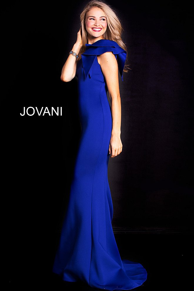 Jovani 32602 One shoulder ruffle bow shoulder long mermaid scuba evening gown pageant dress   Available colors:  Black, Blush, Deep Royal, Fuchsia, Light Blue, Mint, Navy, Orange, Royal, Tomato, White, Yellow  Available sizes:  00, 0, 2, 4, 6, 8, 10, 12, 14, 16, 18, 20, 22, 24 