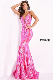 Jovani 3263  Mermaid Demask Sequin Prom Dress Pageant Gown V Back V Neck