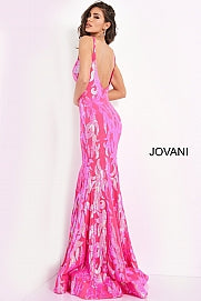 Jovani 3263  Mermaid Demask Sequin Prom Dress Pageant Gown V Back V Neck