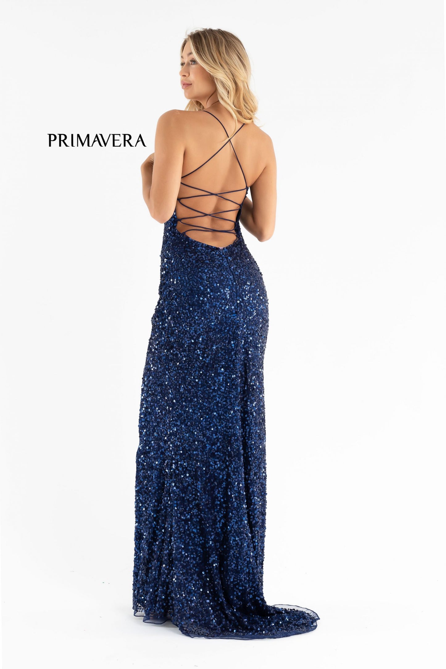 Primavera Couture 3290 Prom Dress Sequins Long Fitted Tie Back Scoop Neckline