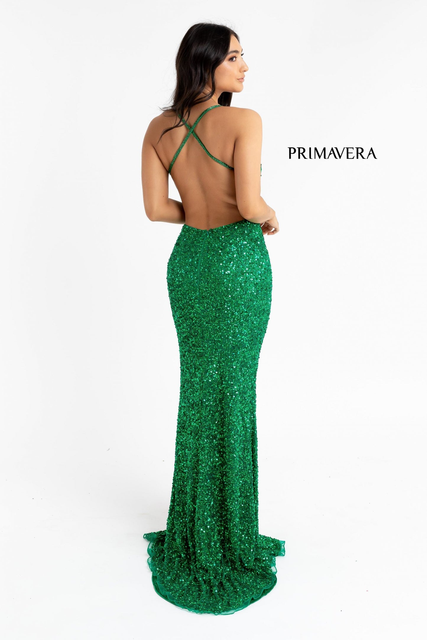 Primavera Couture 3291 Size 2 Cream Long Fitted Backless Sequin Prom Dress Formal Evening Gown