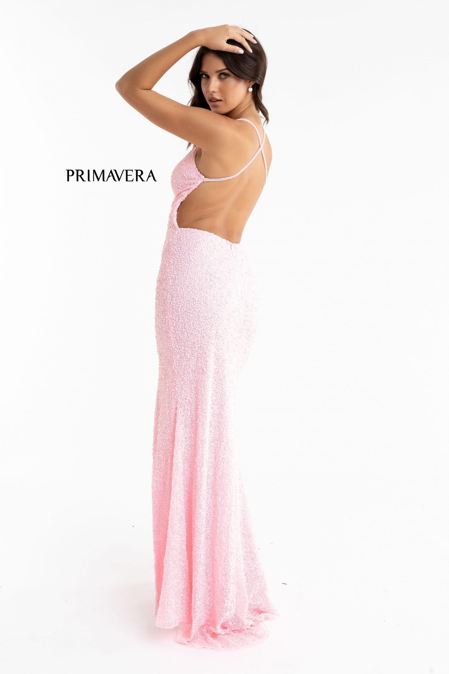 Primavera Couture 3291 Size 2 Neon Coral Prom Dress Long Fitted Backless Sequin Formal Evening Gown