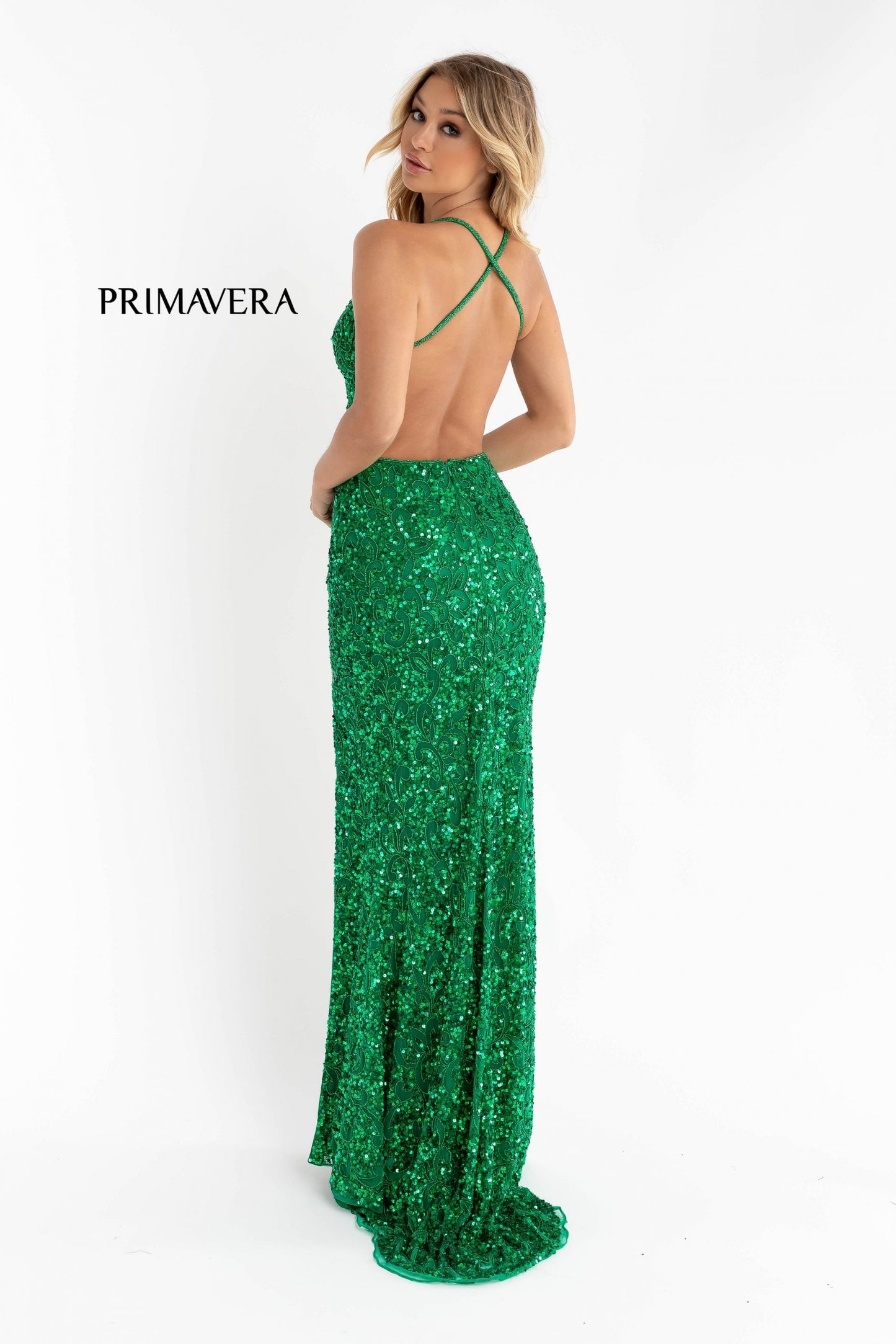 Primavera Couture 3295 Size 2 Neon Lilac Prom Dress V Neckline Sequins Backless Slit Formal Evening Gown