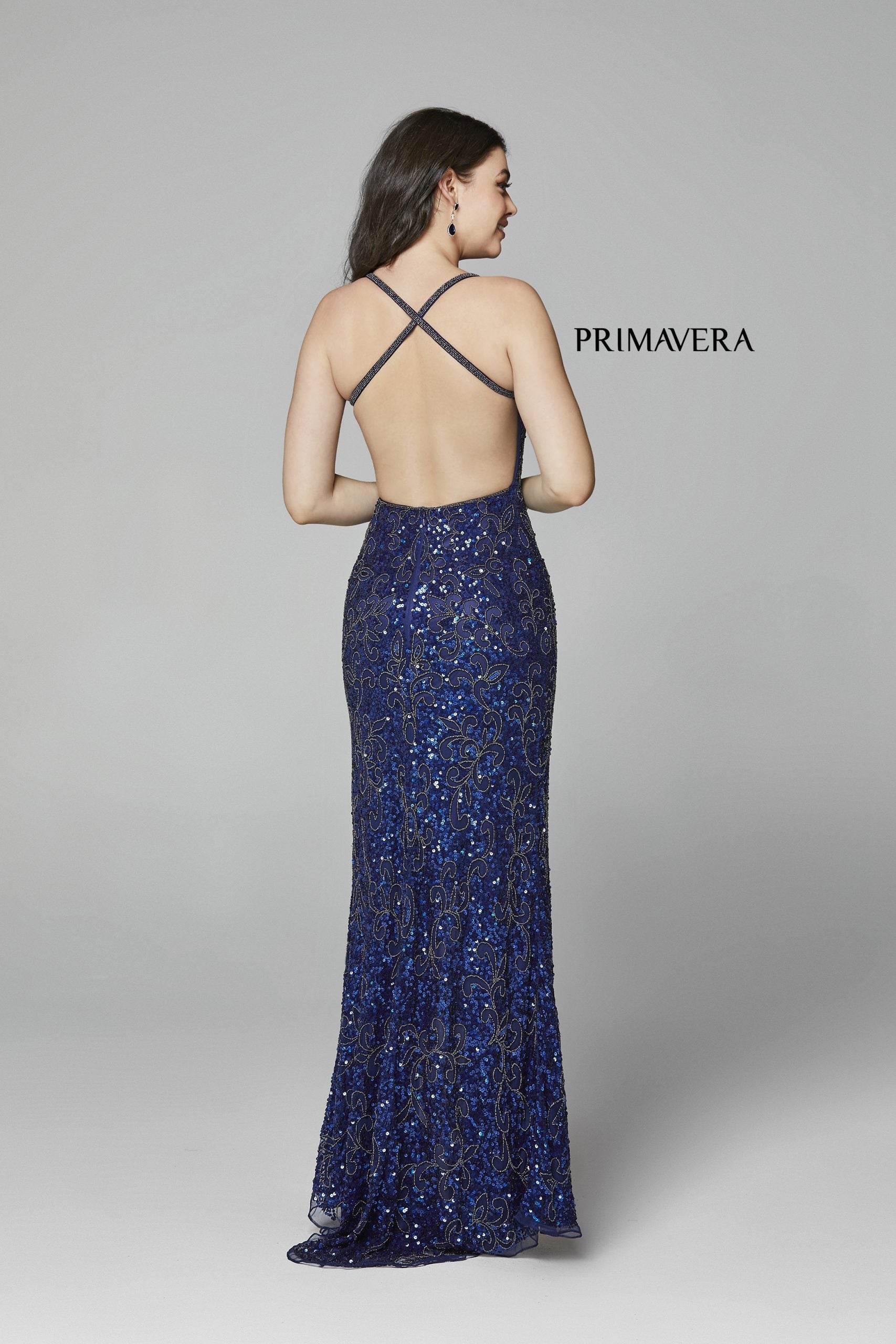 Primavera Couture 3295 Exclusive  Prom Dress, Formal Evening Gown.  This exclusive prom dress is designed with sequins throughout.  I has a V neckline with beaded spaghetti straps that crisscross in the open back.  It is long with a left side slit.  Available Colors:  FUSHIA,CREAM,EMERALD,IVORY,PEACOCK,BLACK,MIDNIGHT,NEON LILAC,NEON PINK,FORREST GREEN,PURPLE,TURQUOISE,CORAL,BLUE,RED,LIGHT BLUE,NEON SAGE