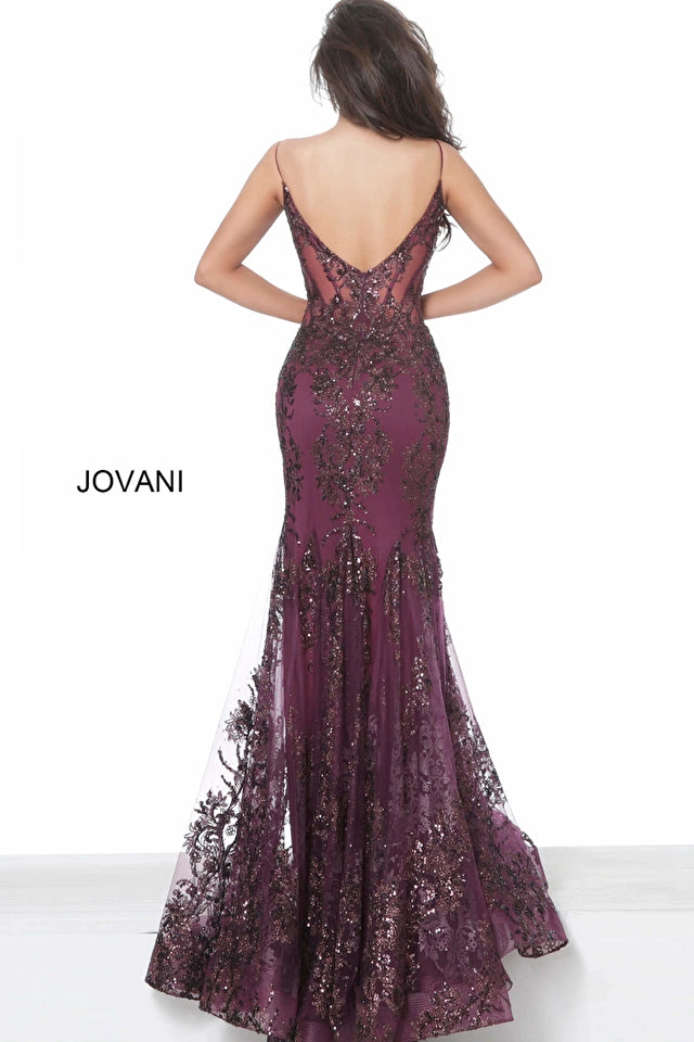 Jovani 3675 Long Prom Dress Sheer Corset Shimmer Mermaid Pageant Gown