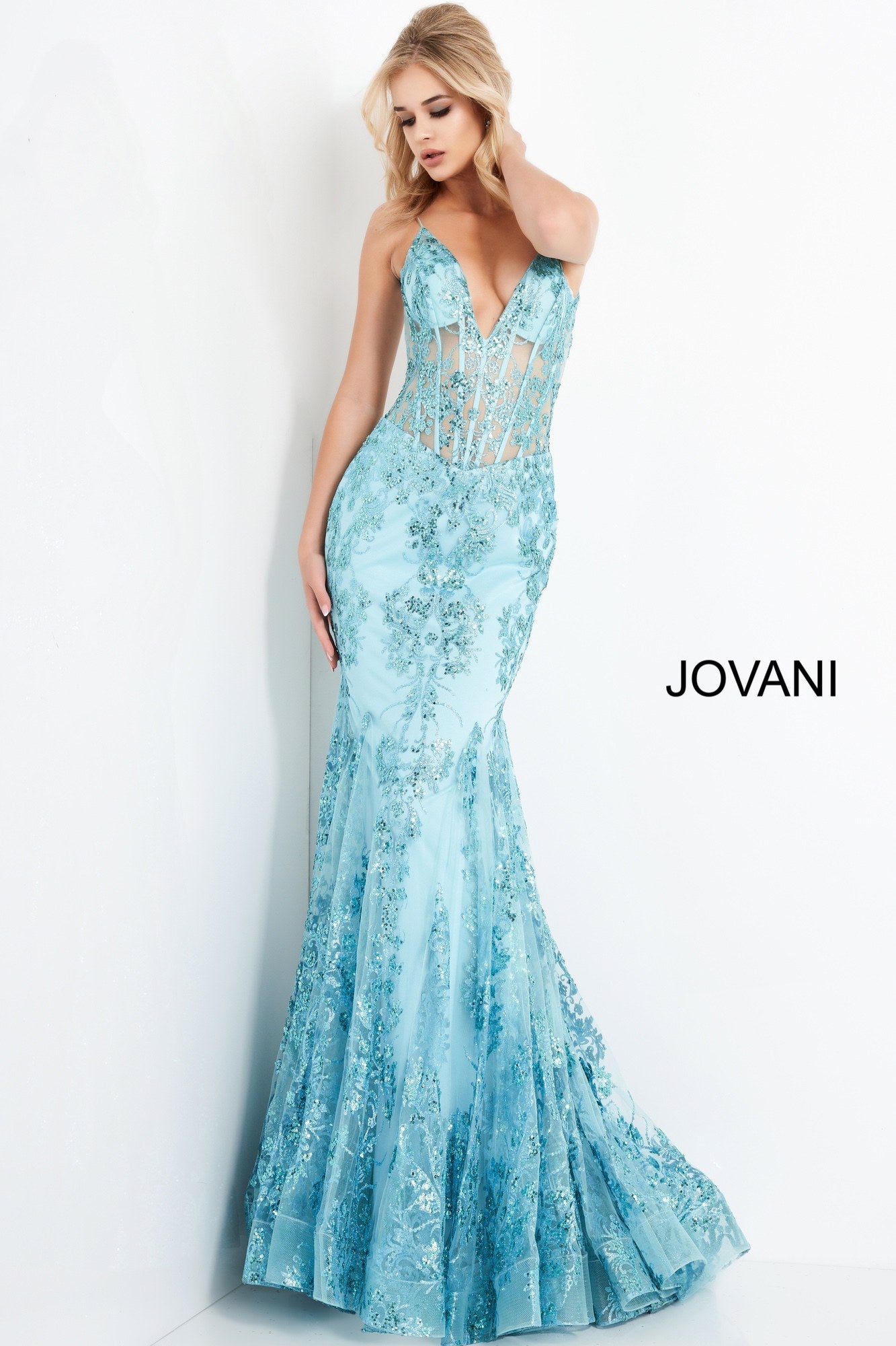 Jovani 3675 Long Prom Dress Sheer Corset Shimmer Mermaid Pageant Gown Embellished form fitting prom dress, floor length with slightly flare bottom, sheer bodice with boning, sleeveless, plunging neckline, spaghetti straps over shoulders, V back. Prom Dresses, Pink Prom Dresses, Corset Dresses, Illusion Dresses, Mermaid Prom Dresses, Sequin Prom Dresses, Sexy Prom Dresses, V Neck Prom Dresses, Long Prom Dresses, Blush Dresses Glass Slipper Formals