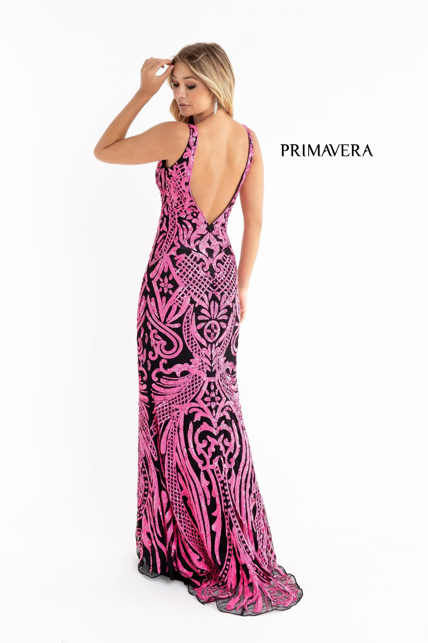 Primavera Couture 3722 Size 24 Iridescent Prom Dress V Neckline V Back Long Sequins Evening Gown