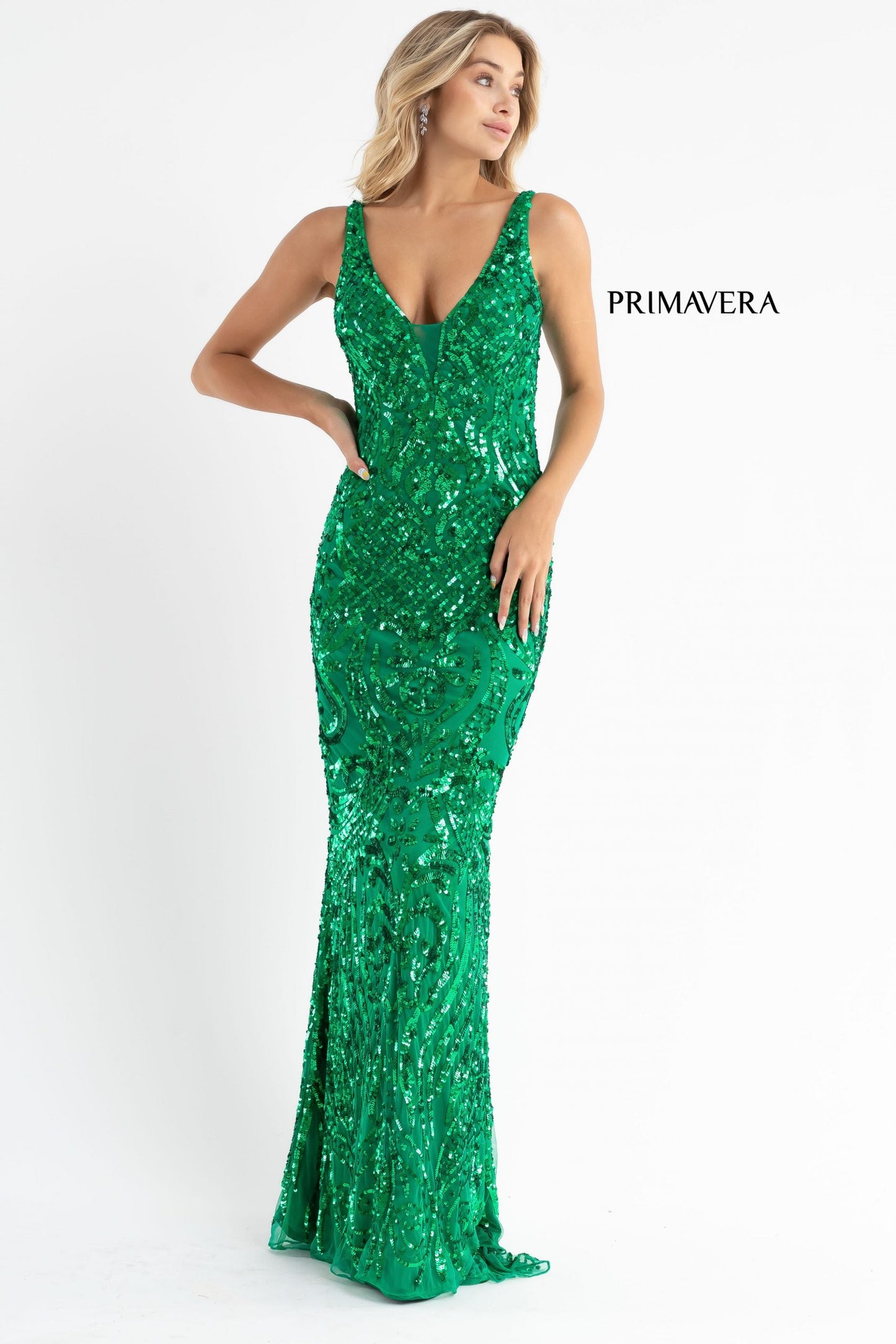 Primavera Couture 3722 Size 24 Iridescent Prom Dress V Neckline V Back Long Sequins Evening Gown