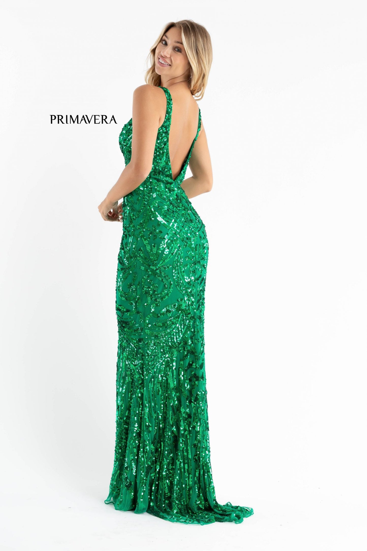 Primavera Couture 3722 Size 24 Iridescent Prom Dress V Neckline V Back Long Sequins Evening Gown