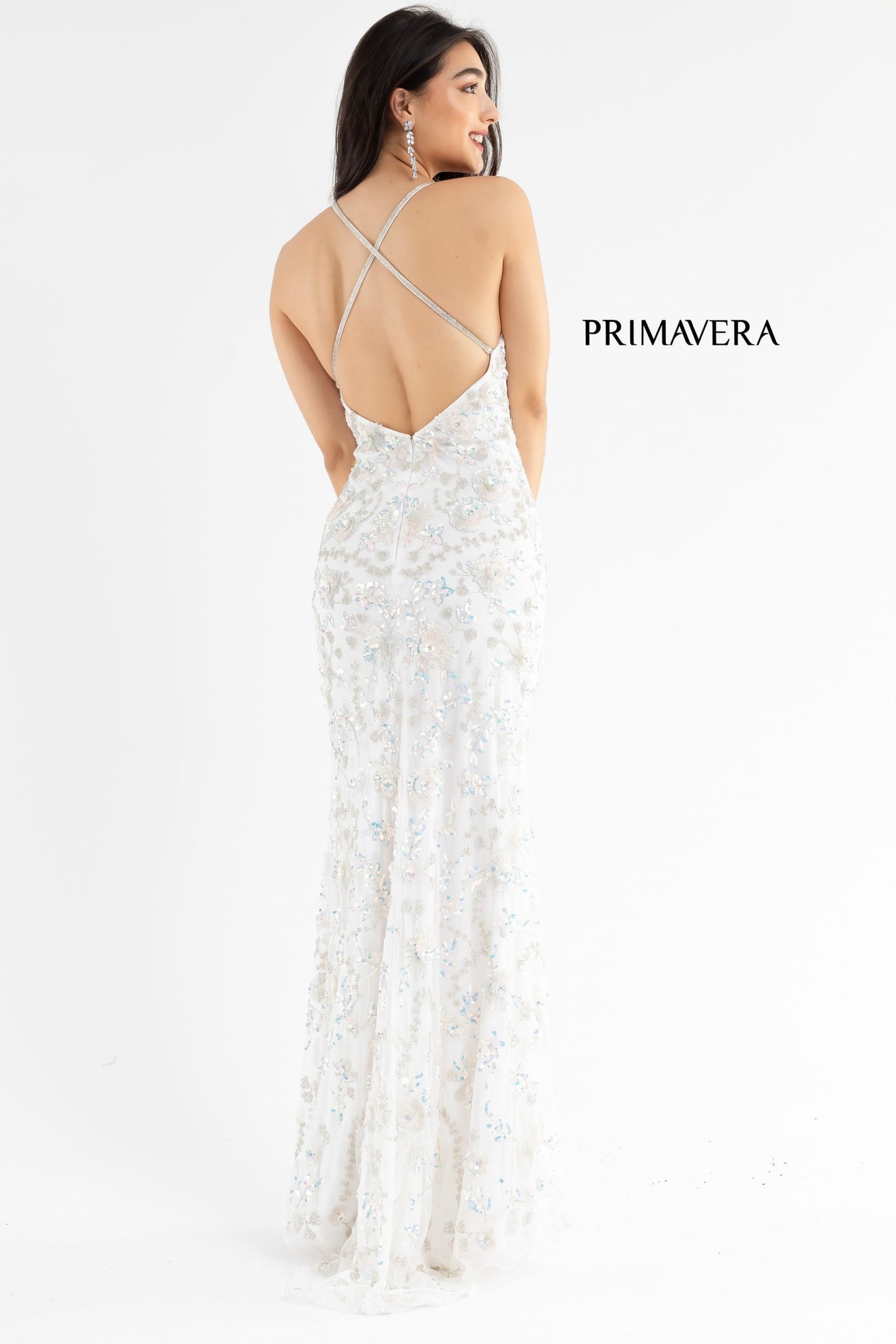 Primavera Couture 3731 Size 0 3D Flowers Prom Dress Sequins with a V Neckline Slit Open Back