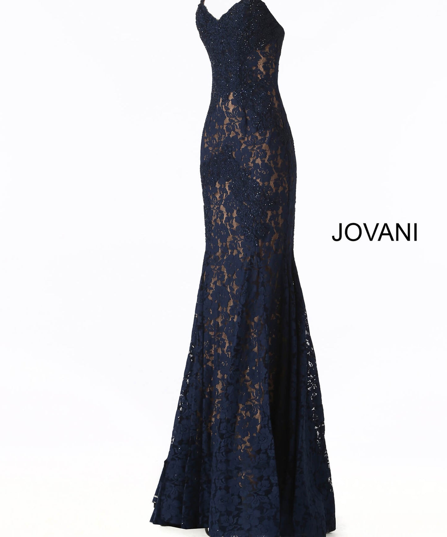 Jovani 37334 strapless embellished lace prom dress Fitted Mermaid Long peak point neckline