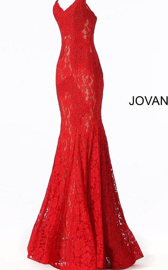 Jovani 37334 strapless embellished lace prom dress Fitted Mermaid Long peak point neckline