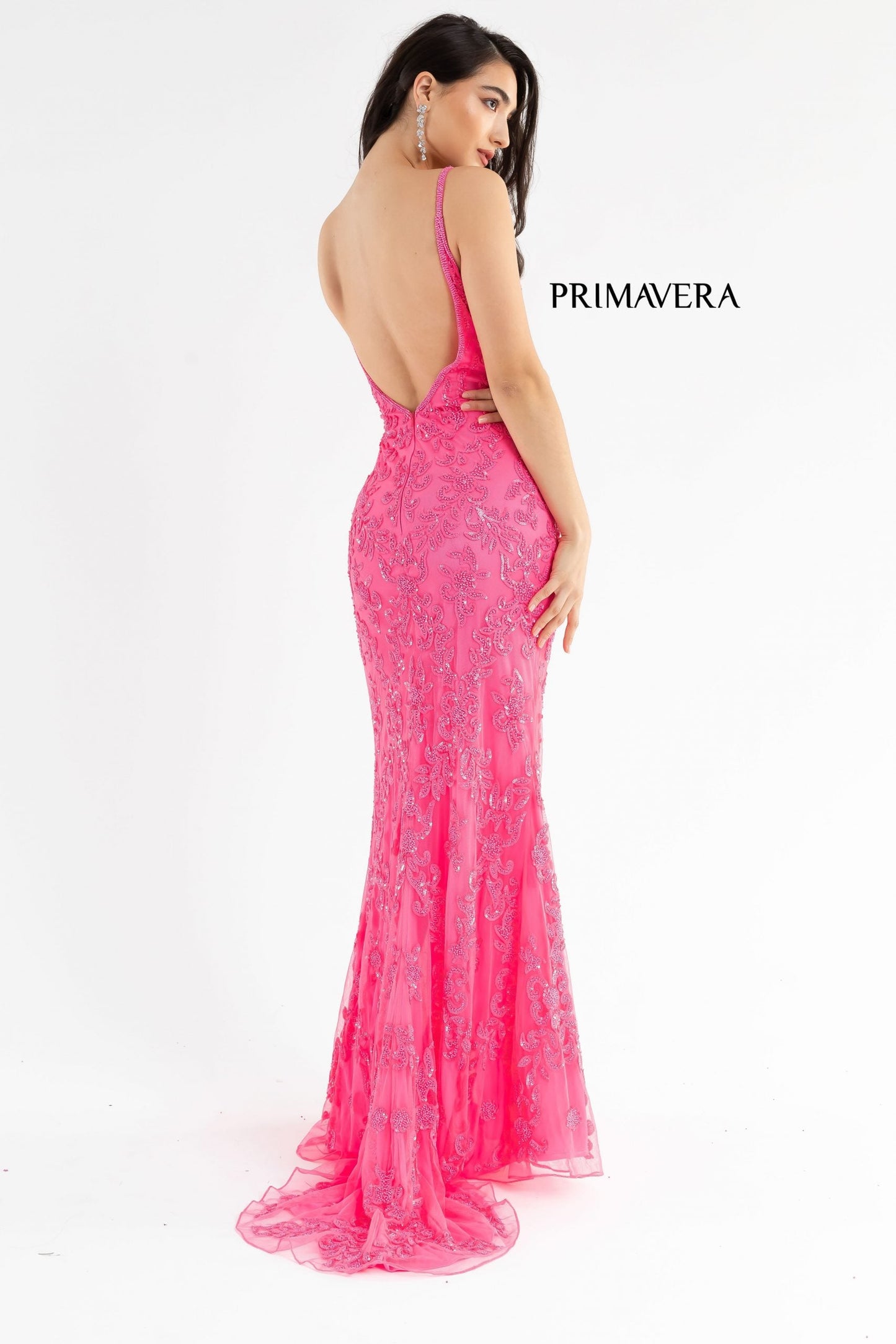 Primavera Couture 3754 Size 18 Purple Prom Dress Sequins V Neckline Evening Gown Backless Slit Train