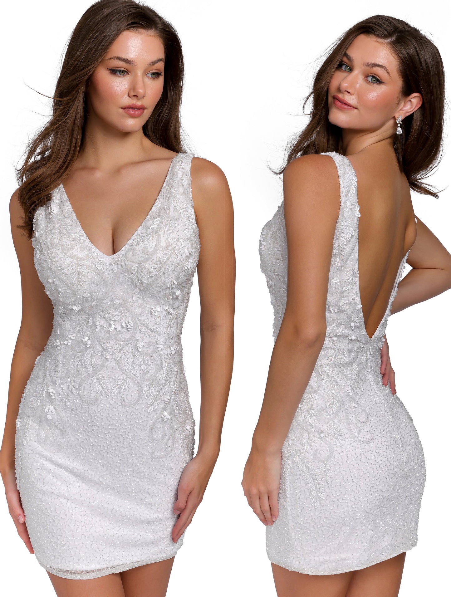 Primavera Couture 3807 Short Homecoming Dress Fitted Sequin Cocktail Dress  Available Color- Ivory  Available Size- 12