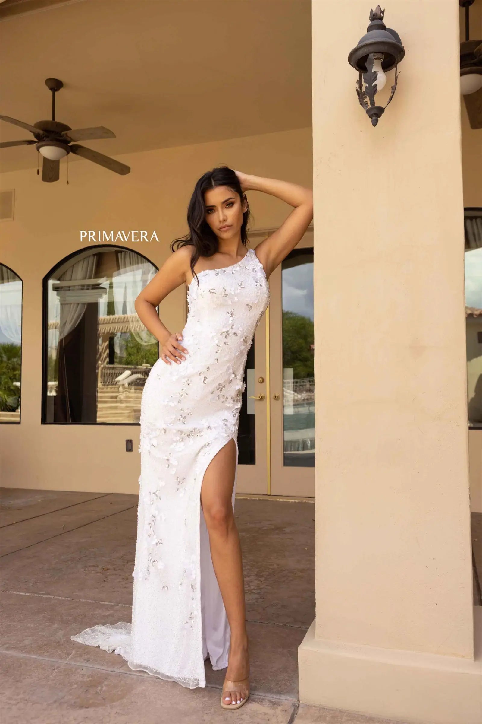 Primavera Couture 3915 Prom Dress Long Beaded Dress. This Gown has a beautiful one shoulder. 