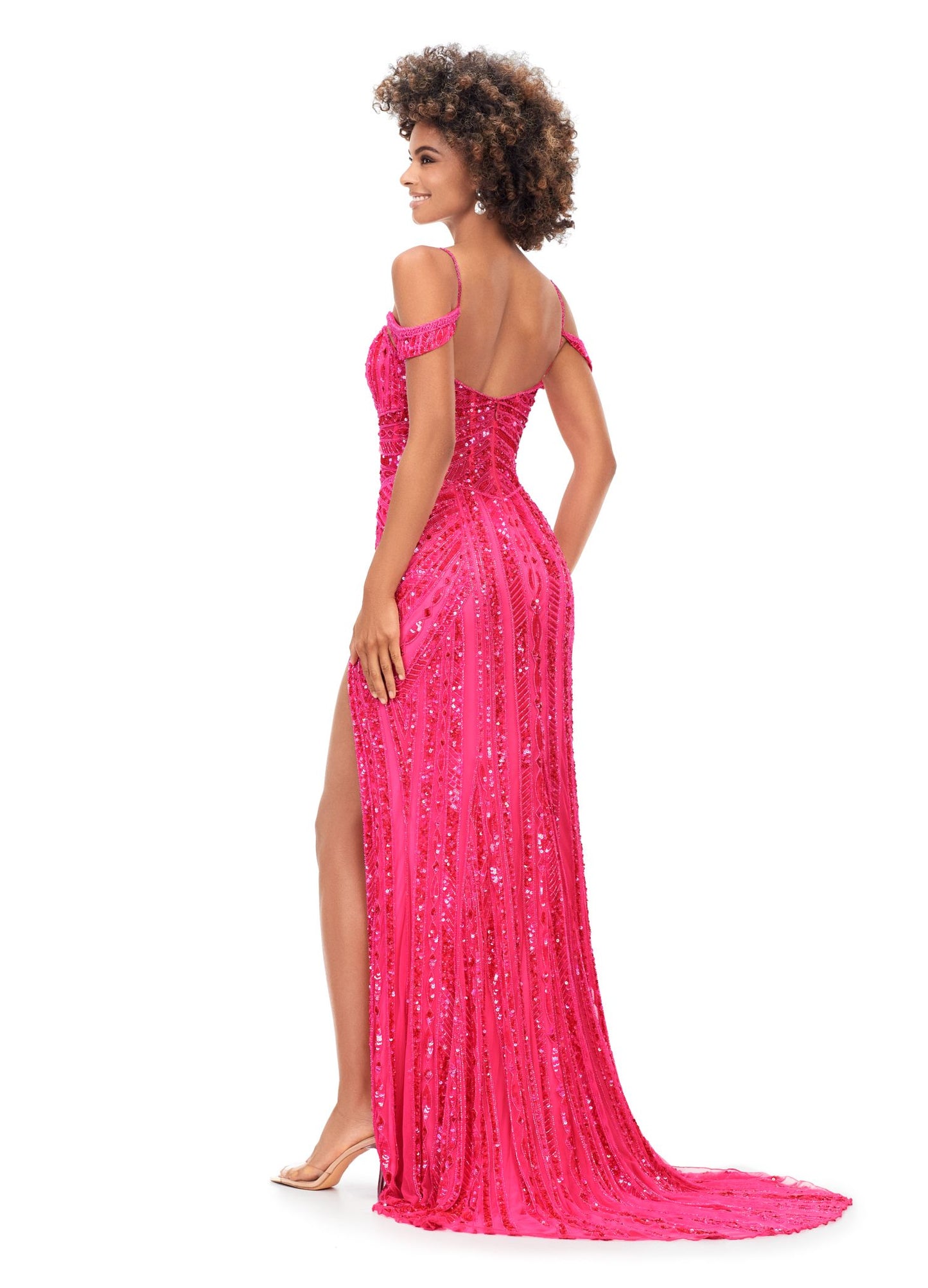 Ashley Lauren 11257  Off the Shoulder Beaded Prom Dress Slit Spaghetti Straps