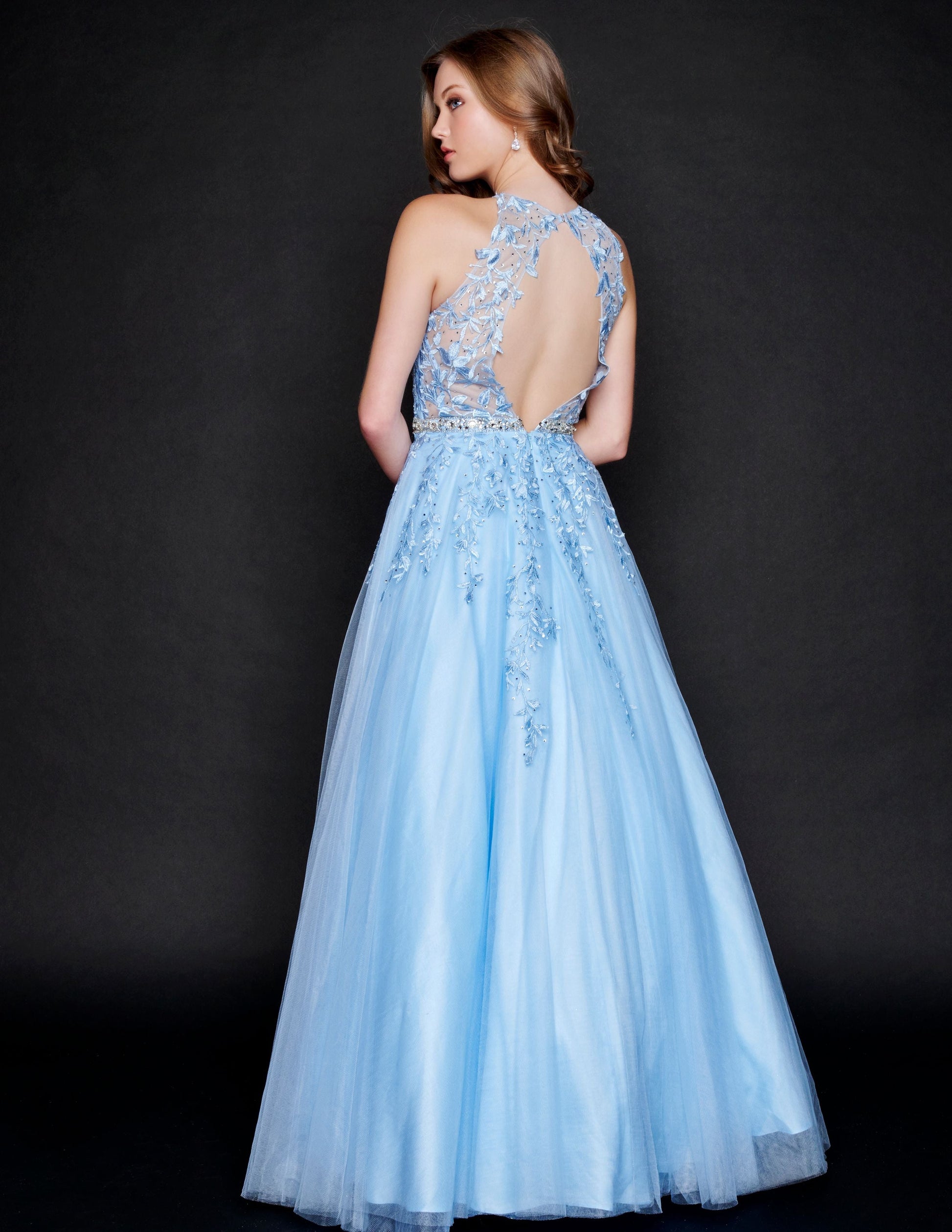 Nina Canacci 3188 Long Lace A Line Ballgown Prom Dress Pageant Gown High Neck Formal  Available Size-0-18  Available Color- Baby Blue, White/Nude, Red