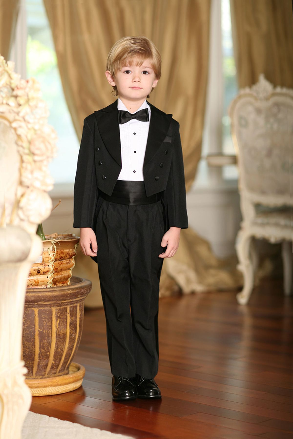 Boys 5 Piece Peak Collar Tailed Tuxedo Set - Choose Color & Size 4001