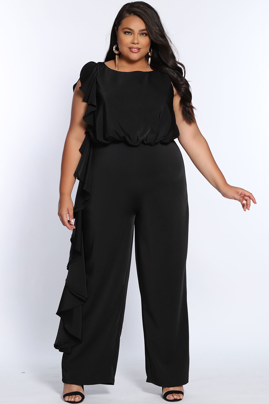 Sydney's Closet CE2014 Plus Sized Jumpsuit one shoulder ruffle pants suit CE 2014