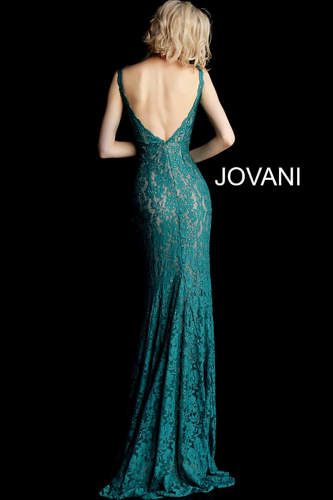 Jovani 48994 long fitted embellished lace prom dress pageant gown sweeping train