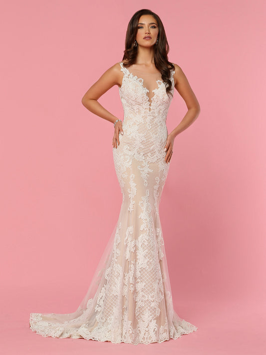 Davinci Bridal 50445 is a Long Fitted Embroidered Lace Mermaid Wedding Dress. Embellished with Sheer Plunging neckline and sheer Lace open back. Lace Accents cascading into the trumpet skirt. Lush Lace edge along the hem and train.  Available for 1-2 Week Delivery!!!  Available Sizes: 2,4,6,8,10,12,14,16,18,20  Available Colors: Ivory/Nude, Ivory/Ivory