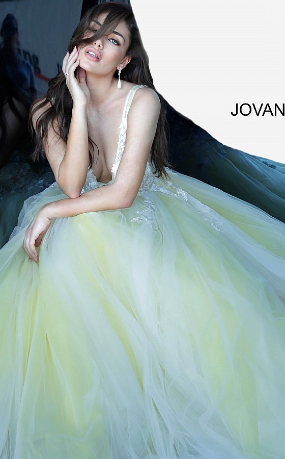 Jovani 55634 floral appliques v neckline prom dress ballgown.  Tulle ballgown, floor length, floral appliques, sheer sleeveless bodice, bra cups, v neckline and back.  Available Colors: champagne, navy/black, off white/blush, off white/light blue, off white/off white, off white/yellow, off white/ lilac, red, teal, black/black,   Available Sizes: 00 - 24