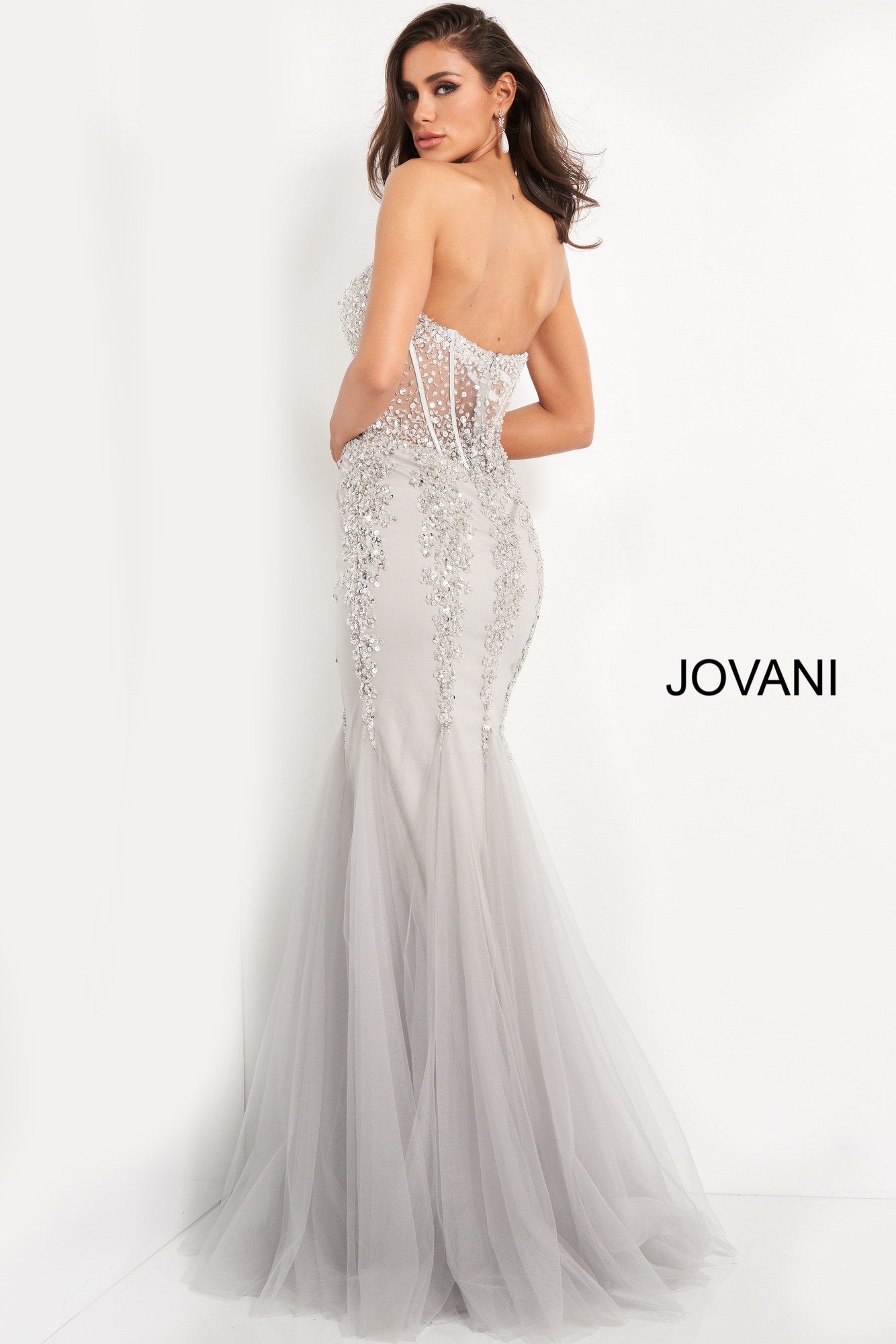 Jovani 5908 Sheer Corset Mermaid Prom Dress Pageant Sexy Embellished Formal Gown