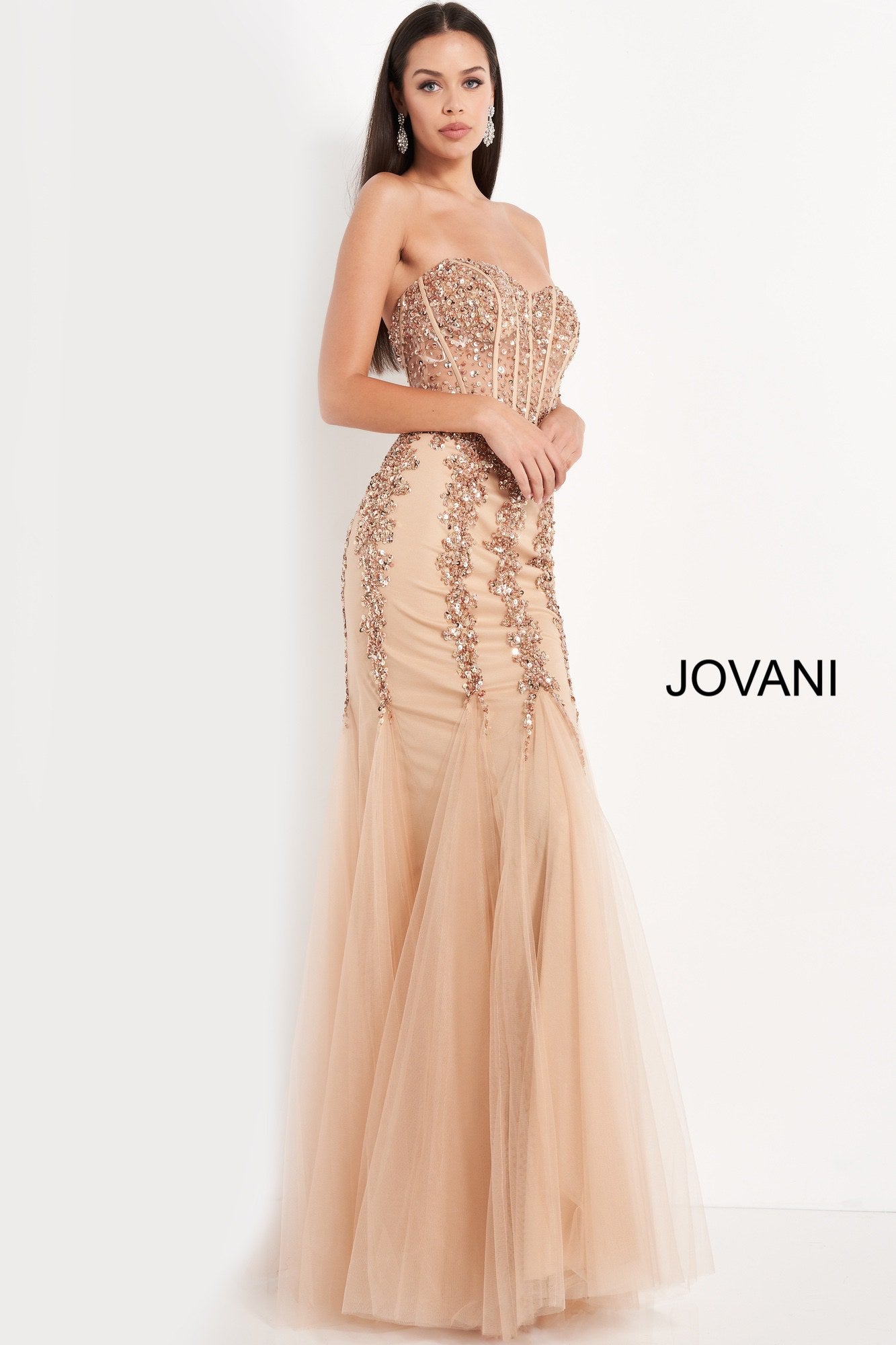 Jovani 5908 Sheer Corset Mermaid Prom Dress Pageant Sexy Embellished Formal Gown