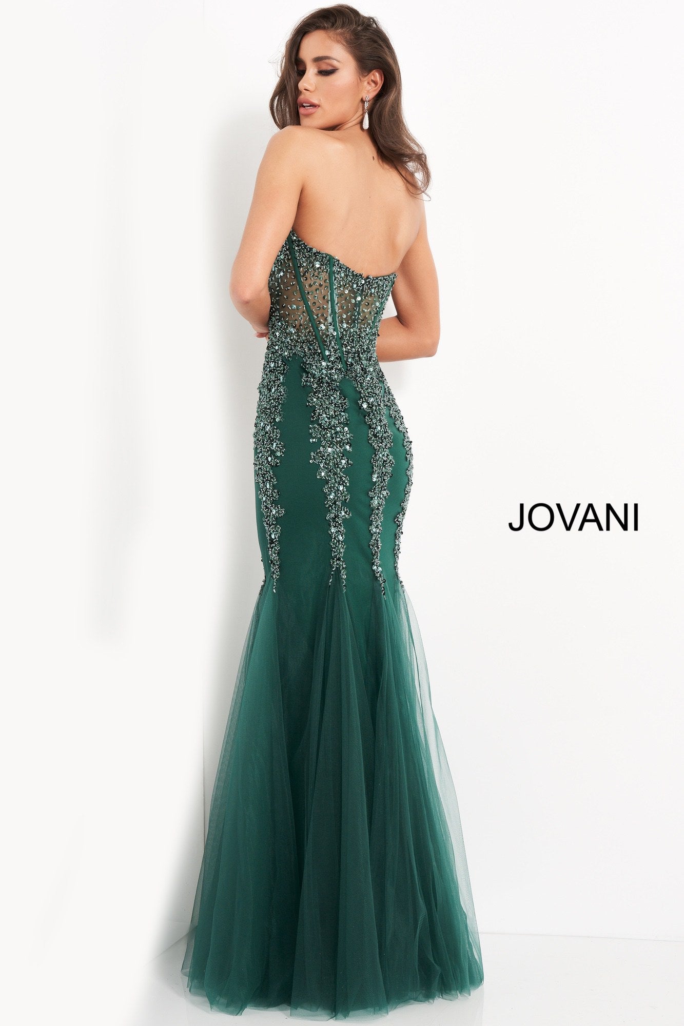 Jovani 5908 Sheer Corset Mermaid Prom Dress Pageant Sexy Embellished Formal Gown