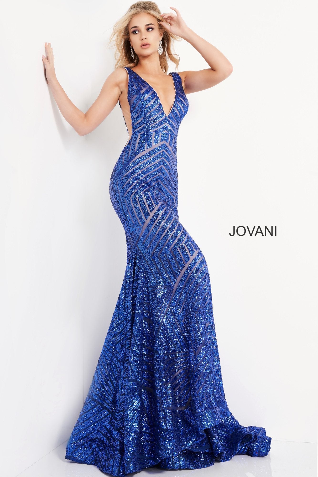 Jovani 59762 Size 22 Neon Orange Sequin Embellished Mermaid Prom Dress Pageant Gown plunging neckline