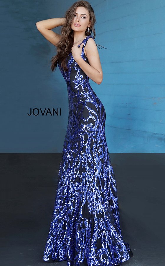 Jovani 63349 Long Fitted sequin embellished Damask Print pageant gown with off the shoulder straps, sexy fit & Flare mermaid 2020 prom dresses, Pageant dresses & Formal Evening wear by Jovani! Lush Skirt with sweeping train. Long Sequin off the shoulder Prom Dress Pageant Mermaid Gown  Available Colors: Blush