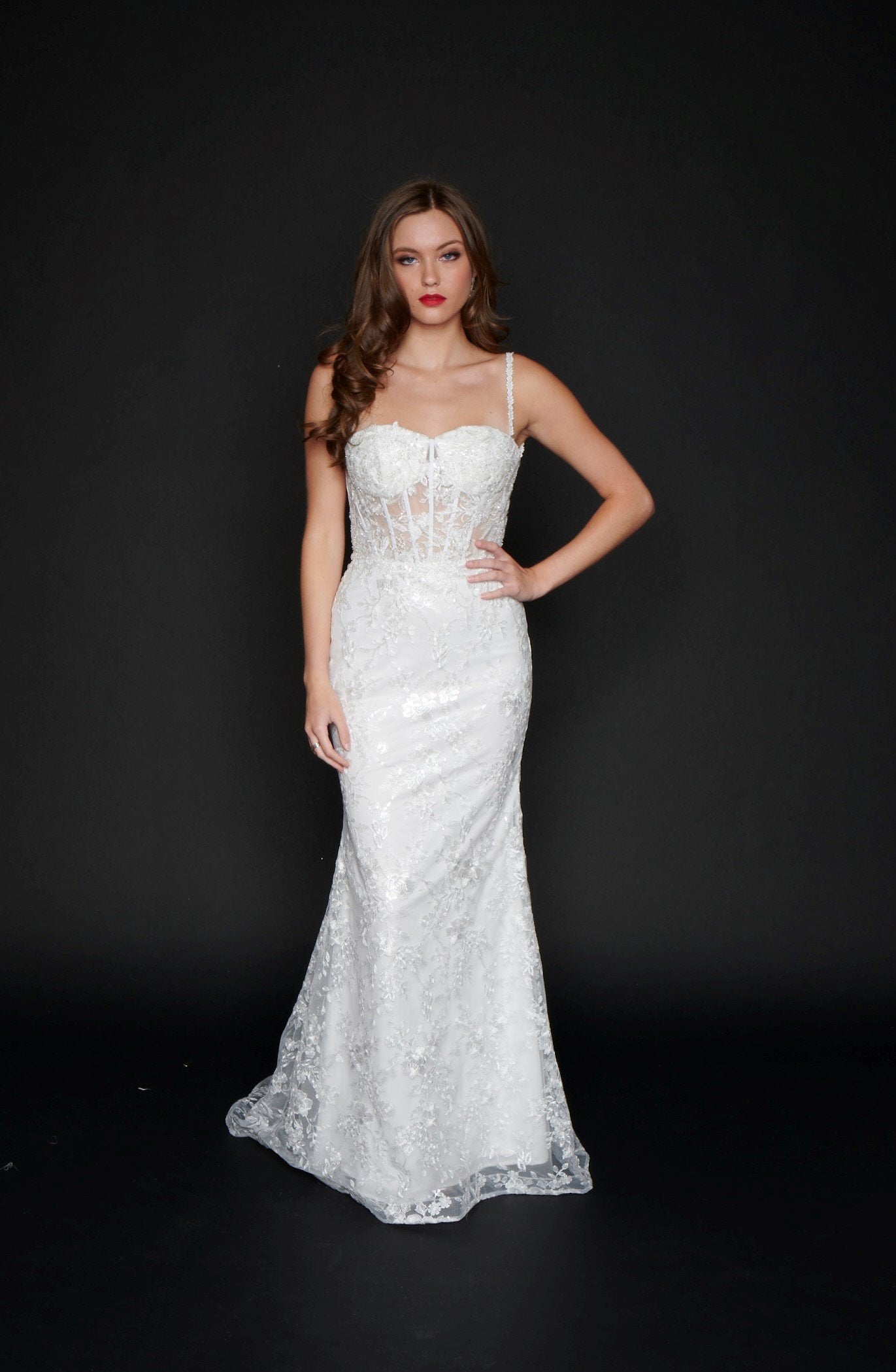 Nina Canacci 6556 Long Mermaid Prom Pageant Gown Wedding Dress Bridal Gown  Available Size 4  Available Color- Ivory